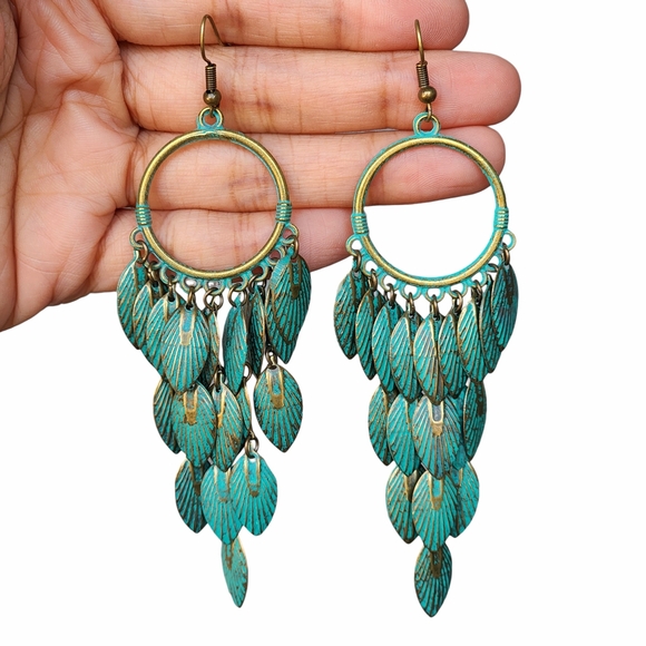 Boheme Jewelry - Leaf Chain Turquoise Vintage Bronze Bohemian Dangle Earrings Y2K Boho Jewelry
